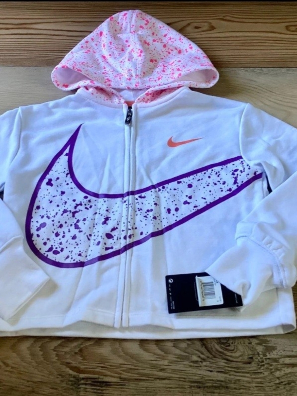 Nike Girls' White Hoodie Jacket with Pink & Purple Swoosh Size 6(NWT)